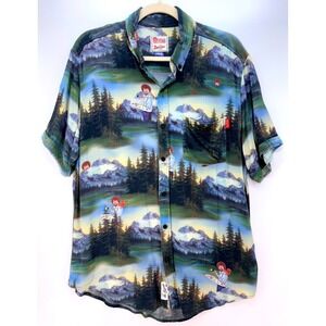 Bob Ross Button Up L Mountain Forest Cabincore The Roadie Gorpcore Icoic Painter